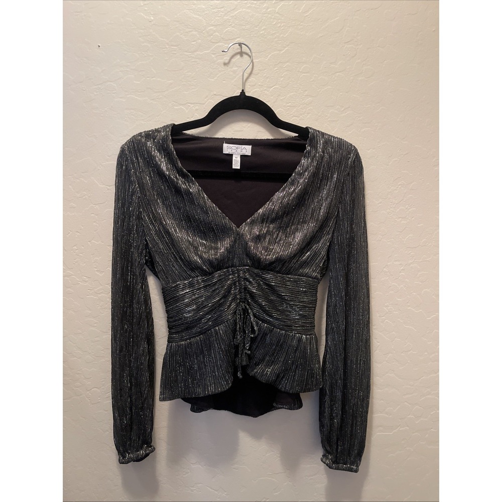 Medium Cinch Waist Black Sparkly Sofia Vergara Women's Long Sleeve Blouse